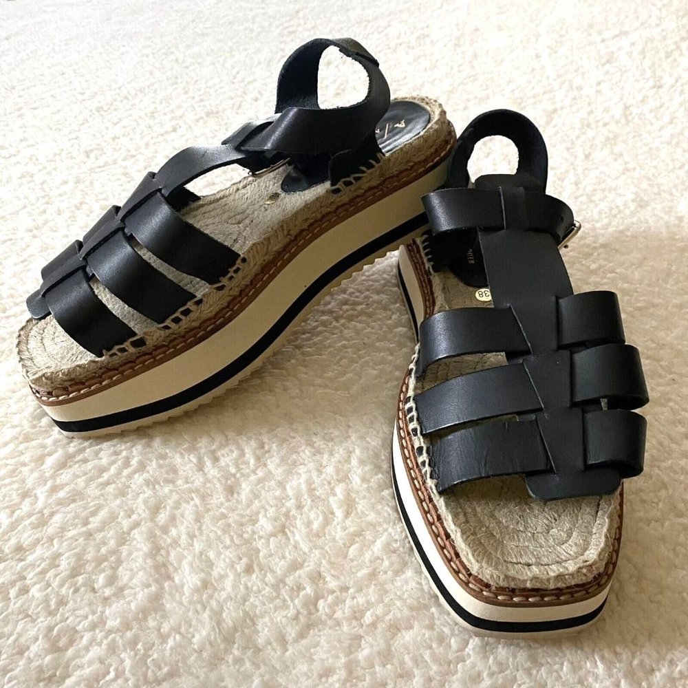 Anthropologie Sporty Platform Espadrille Sandals US 7.5/8 EU 39 Black NWOB $180